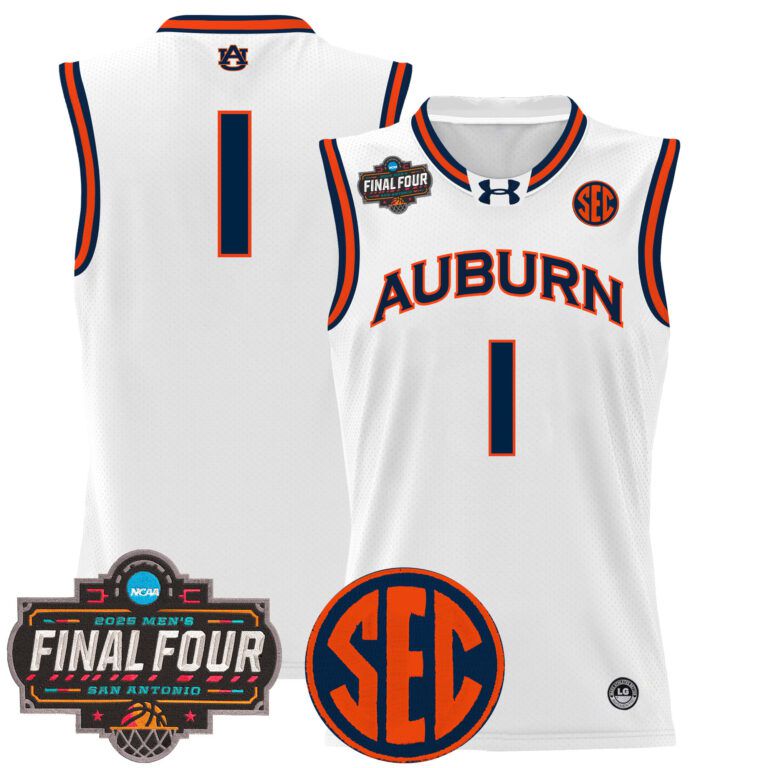 Men Auburn Tigers #1 white 2025 Final Four Patch Lightweight  NCAA Jersey->ncaa teams->NCAA Jersey